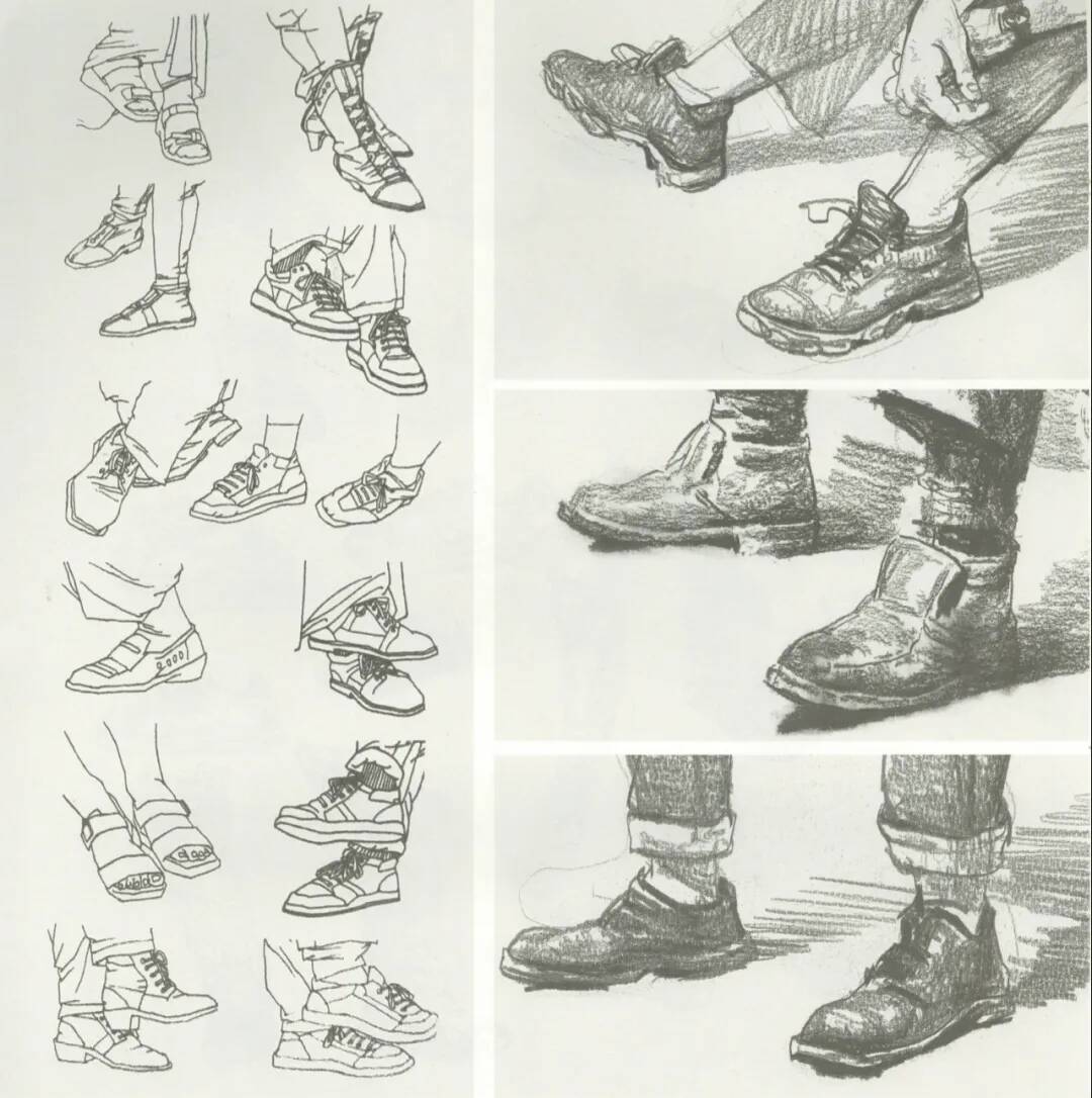 重庆画室：速写脚部是难题？这一百双鞋子的范画，拿回去练！