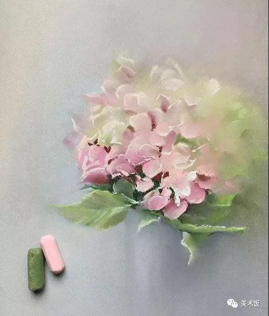 粉笔画作：绣球花——美术饭